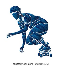 Skateboard Player Action Extreme Sport Skateboarder Cartoon Graphic Vector