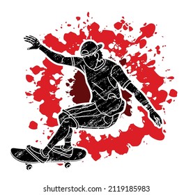 Skateboard Player Action Skateboarder Cartoon Graphic Vector	