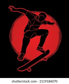 Skateboard Player Action Skateboarder Cartoon Graphic Vector	