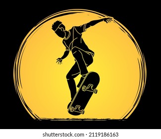 Skateboard Player Action Skateboarder Cartoon Graphic Vector	