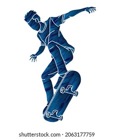 Skateboard Player Extreme Sport Skateboarder Action Cartoon Graphic Vector