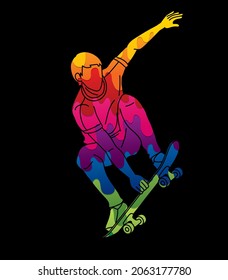Skateboard Player Extreme Sport Skateboarder Action Cartoon Graphic Vector