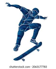 Skateboard Player Extreme Sport Skateboarder Action Cartoon Graphic Vector