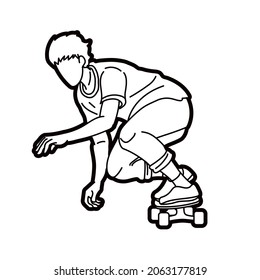 Skateboard Player Extreme Sport Skateboarder Action Caricature Image vectorielle graphique