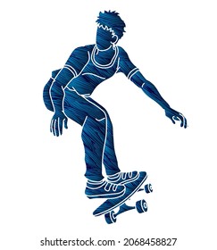 Skateboard Player Extreme Sport Skateboarder Action Cartoon Graphic Vector
