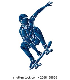 Skateboard Player Extreme Sport Skateboarder Action Cartoon Graphic Vector