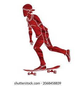 Skateboard Player Extreme Sport Skateboarder Action Cartoon Graphic Vector