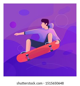 skateboard player flat illustration jump freestyle