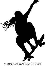 Skateboard player silhouette illustration. People posing while skateboarding.