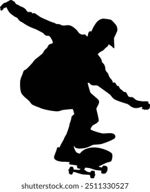 Skateboard player silhouette illustration. People posing while skateboarding.