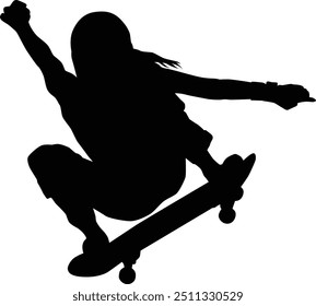 Skateboard player silhouette illustration. People posing while skateboarding.