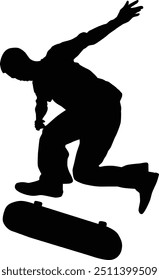 Skateboard player silhouette illustration. People posing while skateboarding.