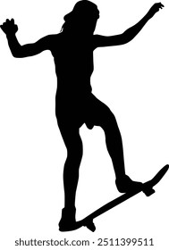 Skateboard player silhouette illustration. People posing while skateboarding.