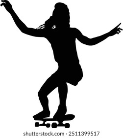 Skateboard player silhouette illustration. People posing while skateboarding.