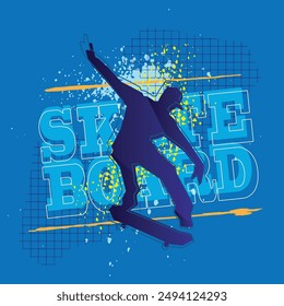 skateboard player with urban style blue background