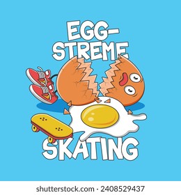 Skateboard poster illustration cartoon vector. Extreme skating illustration with broken egg cracked cartoon vector