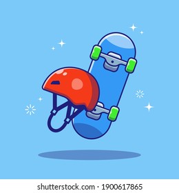 Skateboard and Protective Helmet Illustration. Sport and Hobby Icon Concept. Flat Cartoon Vector Illustration.