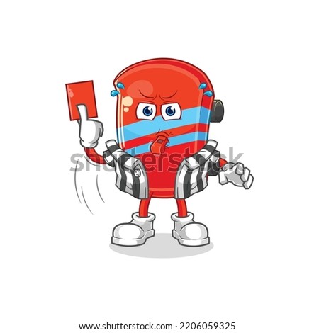 the skateboard referee with red card illustration. character vector