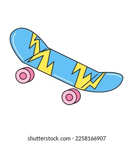 Skateboard retro 90s style. Colorful vector sticker isolated on white background.