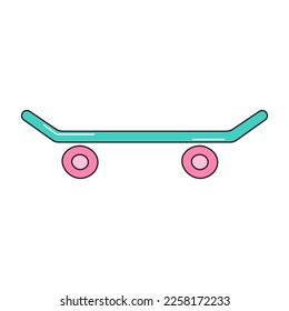 Skateboard retro 90s style. Colorful vector sticker isolated on white background.