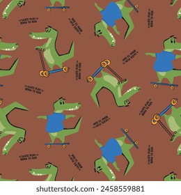 Skateboard Rider Alligator Illustration Muster Drucken