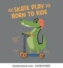 Skateboard Rider Alligator Illustration Drucken