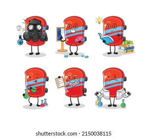 the skateboard scientist group character. cartoon mascot vector