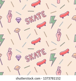 Skateboard seamless pattern doodles, simple, drawing, fun