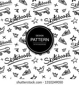 Skateboard seamless pattern. Hand drawing texture, abstract, vintage design for t-shirt, textile, black, white.