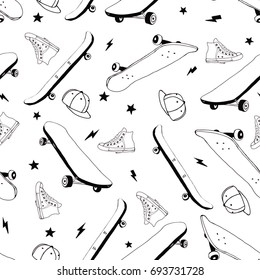 Skateboard seamless pattern print design. Vector illustration design for fashion fabrics, textile graphics, prints.