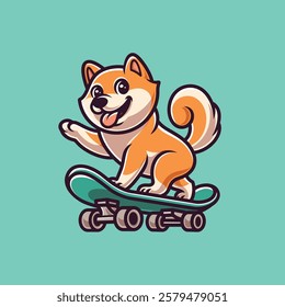 Skateboard Shiba Inu Cartoon Illustration