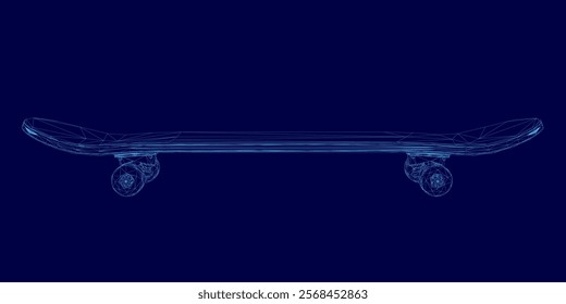 Skateboard is shown in a blue background. The skateboard is shown in a very abstract way, with the blue background and the skateboard itself being the only two things visible