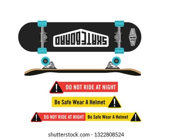 Skateboard side and bottom view (Use for helmet, skateboards, stickers, t-shirt typography,logos and design elements)