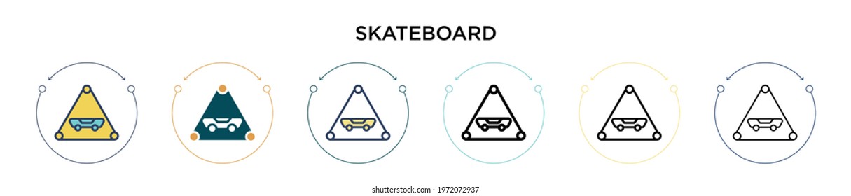 Skateboard sign icon in filled, thin line, outline and stroke style. Vector illustration of two colored and black skateboard sign vector icons designs can be used for mobile, ui, web