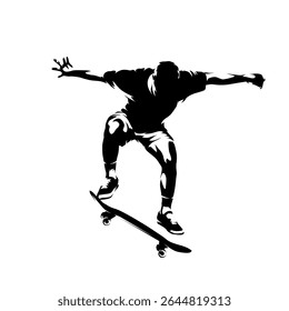 Silhueta de skate, logotipo de skate. Ilustração de alto contraste de vetor isolado de truque de skate. Parque de skate