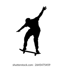 Skateboard silhouette, skateboarding logo. Skateboard trick isolated vector silhouette. Skate park