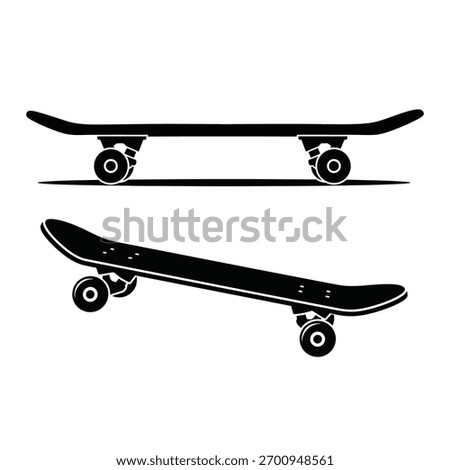 Skateboard silhouettes vector icons. classic and angled view.