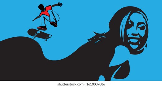 Skateboard, simple digital illustration, vector graphics