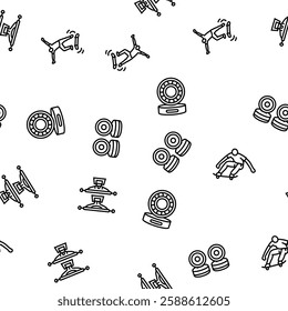 skateboard skate skater vector seamless pattern thin line illustration