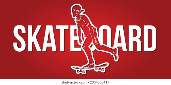 Skateboard and Skateboarder Action with Text Font Design Cartoon Graphic Vector