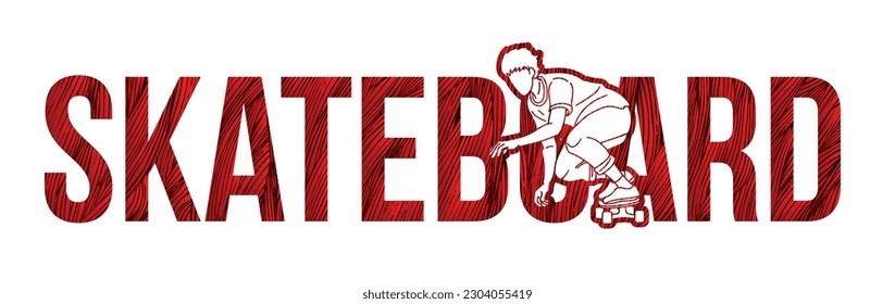 Skateboard and Skateboarder Action with Text Font Design Cartoon Graphic Vector
