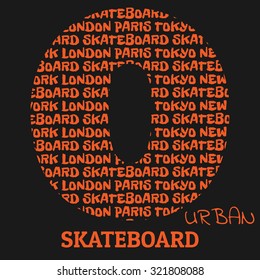 Skateboard, skateboarding, New York, London, Paris, Tokyo, urban, sport typography, t-shirt graphics, poster, banner, flyer, postcard, vector concept