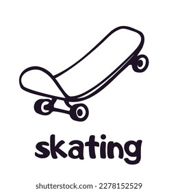 Skateboard. Skatepark or skating sign. Skateboarding emblem. Vector doodle sport equipment logotype isolated. Outline summer extreme sport illustration.