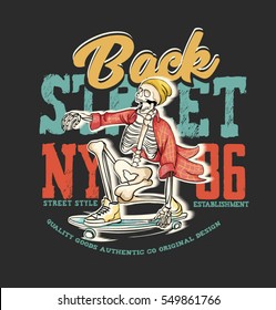 skateboard. skeleton skater. New York streets. vintage t-shirt graphics,