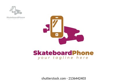 Skateboard und Smartphone-Logo-Design. Vektorgrafik