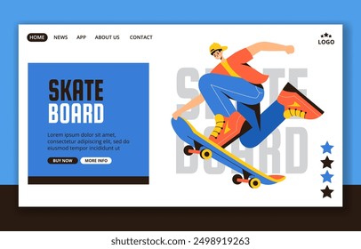 Skateboard Social Media Landing Page Cartoon Hand Drawn Templates Background Illustration