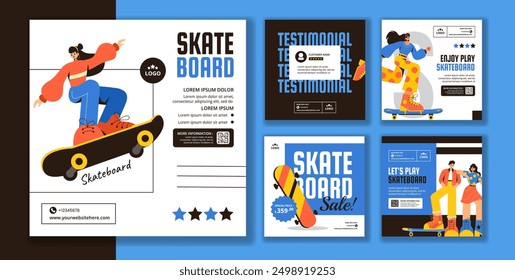 Skateboard Social Media Post Flat Cartoon Hand Drawn Templates Background Illustration