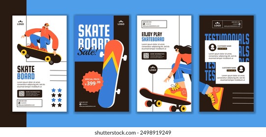 Skateboard Social Media Stories Flat Cartoon Hand Drawn Templates Background Illustration
