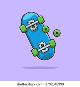 Skateboard with spare wheels. Beautiful vector flat illustration with stroke. Suitable for web page, banner, flyer, sticker, card. Appetizing, beautiful, realistic food.