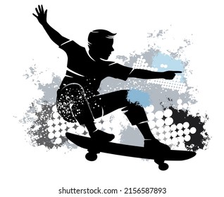 Skateboard sport graphic with dynamic background.